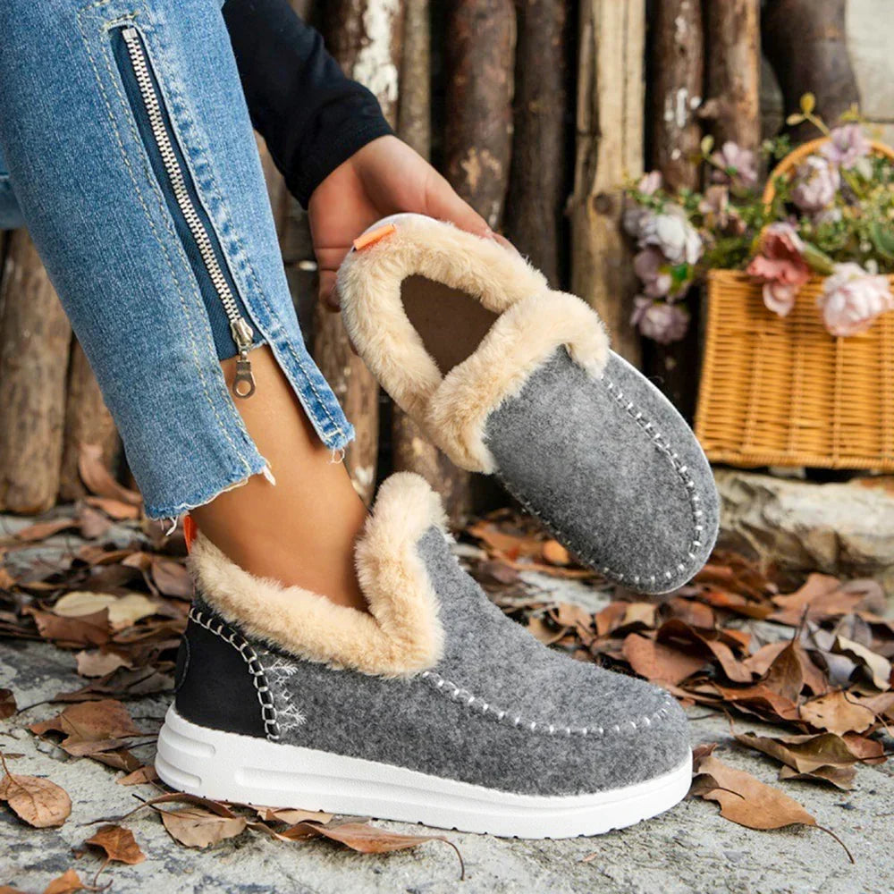 Fleece Ankle Boots, Cozy Furry Slip-On Winter Snow Boots